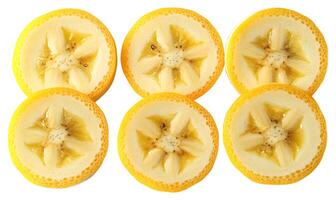 Six Slices Of Banana Displayed In A Pattern photo