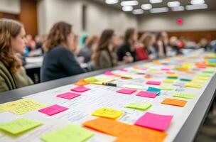 Colorful Sticky Notes Documenting Brainstorming Session photo
