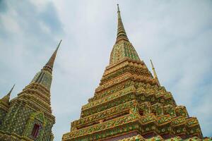 The aerial view of One of the oldest temples in Bangkok, Thailand, is known as the Wat Pho Pagoda. photo
