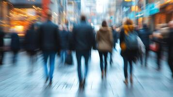 Dynamic City Street Scene with Blurred Motion and Urban Crowd photo