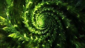 Abstract green spiral leaf pattern creating dynamic lush natural design photo