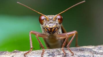 Close-up of a Grasshopper on a Branch Green and Detailed Insect Macro photo