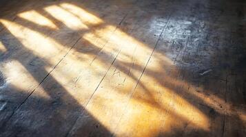 Sunlight Stream Casting Shadows onto Rustic Wooden Floor for Ambient Interior Design photo