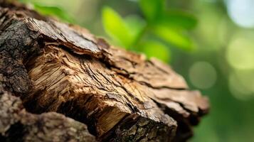 Closeup of Textured Bark with Vibrant Green Leaves in a Natural Forest Setting photo