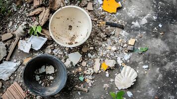 Urban Decay and Littered Ground With Broken Items Depicting Neglect and Environmental Issues photo