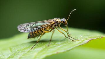 Macro Shot of Insect on Leaf with Intricate Wing Patterns and Vibrant Colors photo