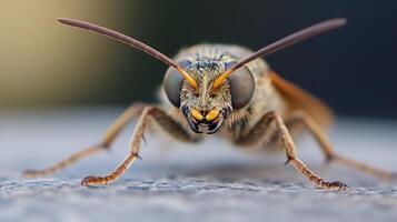Macro Image of Wasp Close-up Showing Anatomical Details and Insect Behavior photo