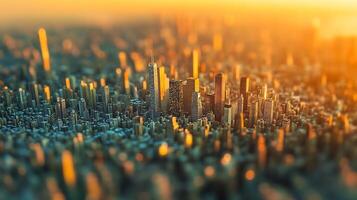 asombroso urbano amanecer terminado metrópoli con soñador calentar matices y denso paisaje urbano foto
