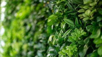 Lush Green Foliage Wall Creating Natural Vibrant Background for Eco-Friendly Designs photo