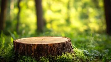 Sunlit Tree Stump in Forest Highlighting the Cycle of Nature and Regeneration photo