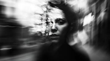 Artistic Blur Portrait of Woman in Motion with Abstract Black and White Photography Effects photo