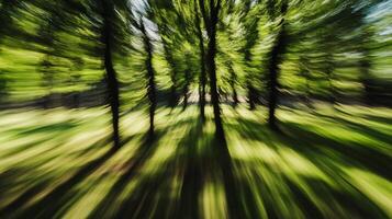 Abstract Motion Blur Effect in Lush Green Forest Capturing Dynamic Nature Scene photo