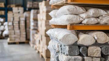 Industrial Warehouse Filled with Organized Stacks of Materials for Efficient Logistics Management photo