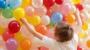 Happy Child Playing with Colorful Balloons in Bright Playroom Setting photo