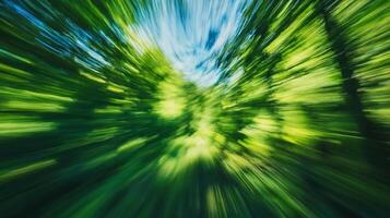 Motion Blur of Lush Green Forest Creating Dynamic and Vibrant Nature Background photo