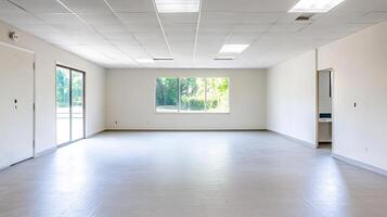Spacious Sunlit Empty Room with Large Windows and Clean White Walls photo