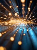 Abstract Light Streaks with Glowing Particle Effect in Blue and Gold Tones photo