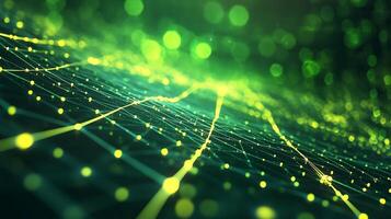 Abstract Digital Green and Yellow Glowing Network Grid Background with Light Dots photo