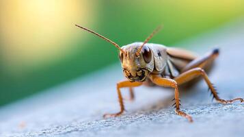 Macro Shot of a Brown Grasshopper with Detailed Features in Natural Setting photo