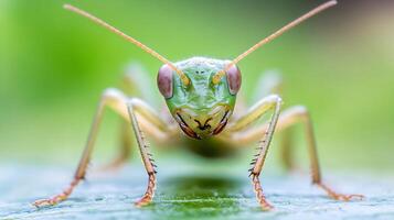 Close Up Of Green Grasshopper On Leaf Exploring Nature And Macro Photography Detailing Insects photo