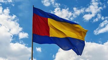 National Flag Waving Against Blue Sky with White Clouds on a Sunny Day photo