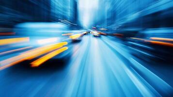 Dynamic Blue Urban Motion Blur Captures the Essence of Fast City Life and Traffic Movement photo
