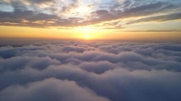 Majestic Aerial Cloudscape at Sunrise with Gentle Light Creating Dreamlike Atmosphere photo