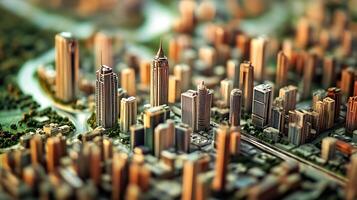 Modern Metropolis Aerial View with Skyscrapers in Vivid Morning Light photo