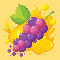 splash of wine or grape juice with red grapes branch vector