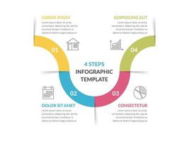 Infographic template with 4 steps on curved line vector
