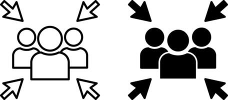 Meeting Point Icons. Black and White Icons Directional Arrows. Gathering of People in a Specific Location vector
