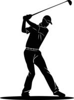 golfer in dynamic swing pose, showcasing athleticism and focus. illustration captures essence of sport with silhouette style, emphasizing golfer form and movement vector