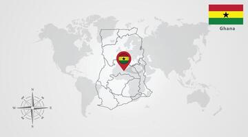 Ghana flag icon design with map outline vector