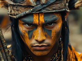 A man with painted face and feathers photo