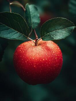 A red apple on a tree photo