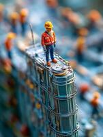 Miniature construction worker on top of a building photo