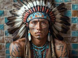 A man with a native american headdress photo