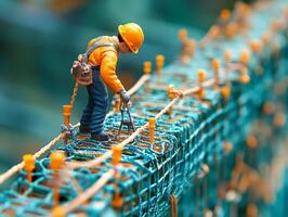 Miniature worker on scaffolding photo