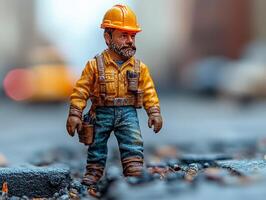 A figurine of a construction worker standing on the street photo