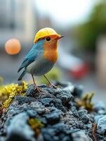 A bird wearing a hard hat photo
