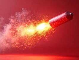 A red rocket is being launched into the air photo