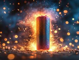 A colorful battery is lit on fire photo