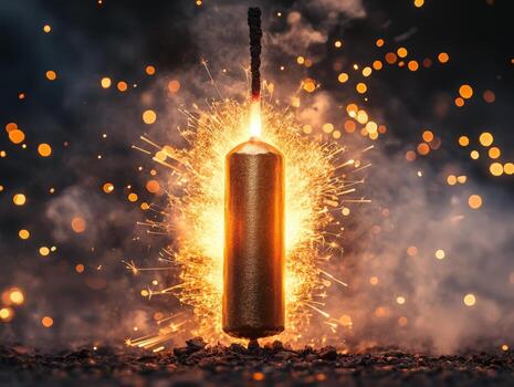 A burning match is lit on a black background photo