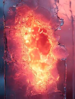 A close up of a red fire burning in ice photo