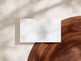 Minimalist Business Card Mockup on Rustic Wooden Table photo