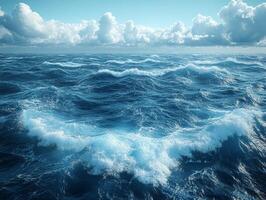 a large ocean with waves and clouds photo