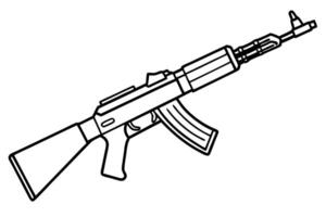Simple black and white line drawing of an AK-47 assault rifle. vector