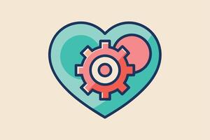 Heart-shaped icon with a gear, symbolizing a loving and efficient approach. vector