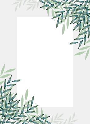 Green leaf illustration design in watercolor color style. Natural background with place for text