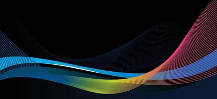 Black background with blue pink yellow gradient waves. copy space background for banner or poster vector